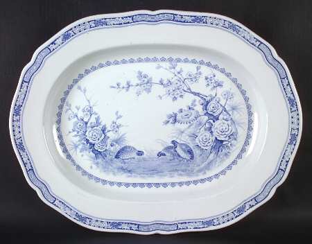 Quail Blue (Round Quail Backstamp) 17" Oval Serving Platter