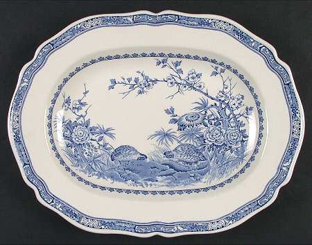 Quail Blue (Round Quail Backstamp) 13" Oval Serving Platter