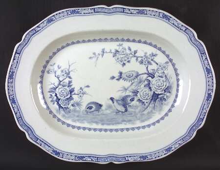 Quail Blue (Round Quail Backstamp) 15" Oval Serving Platter