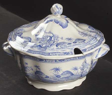 Quail Blue (Round Quail Backstamp) Tureen & Lid