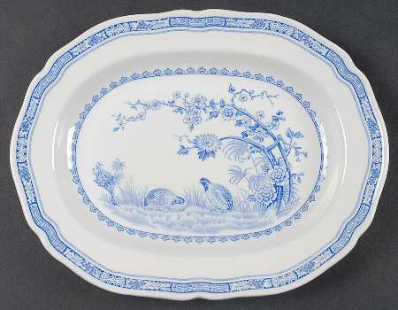 Quail Blue (Round Quail Backstamp) 9" Oval Serving Platter