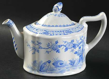 Quail Blue (Round Quail Backstamp) Mini Teapot & Lid