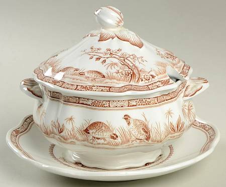 Quail Brown Gravy Boat & Lid w/Underplate