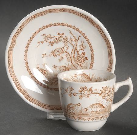 Quail Brown Flat Demitasse Cup & Saucer Set