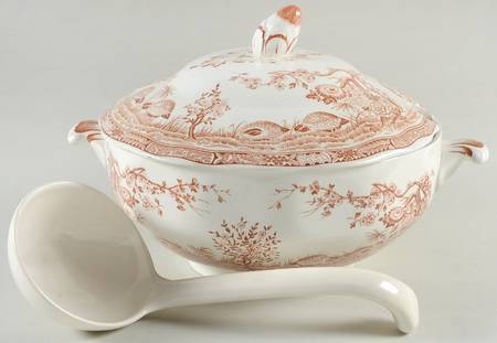 Quail Brown Tureen & Lid W/Ladle