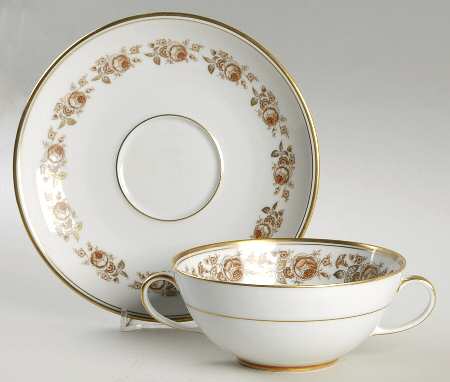 Gerverot Rose (Gold Verge) Flat Cream Soup Bowl & Saucer Set
