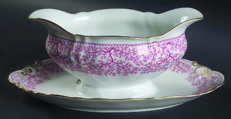 Park Lane Pink (Scalloped) Gravy Boat with Attached Underplate