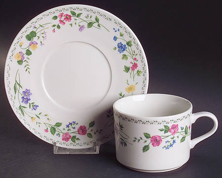 English Garden (225-225a, White Background) Flat Cup & Saucer Set