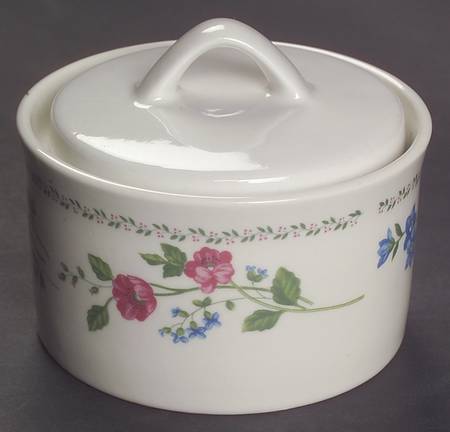 English Garden (225-225a, White Background) Sugar Bowl & Lid