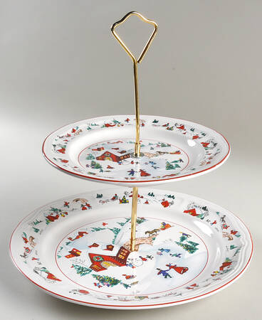 White Christmas 2 Tiered Serving Tray (Dinner & Salad Plate)