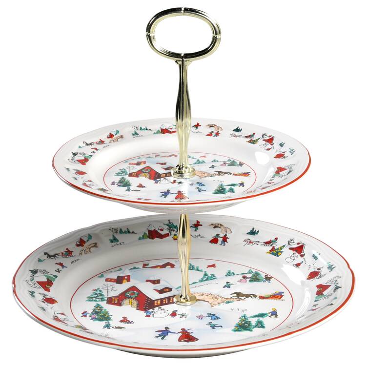 White Christmas 6 5/8"-10"  2 Tiered Serving Tray (Dp, Sp) HC