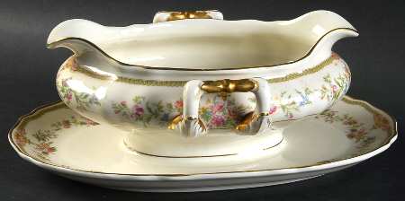 Aida (Mustard Trim) Gravy Boat with Attached Underplate by Franconia-Krautheim & Adelburg