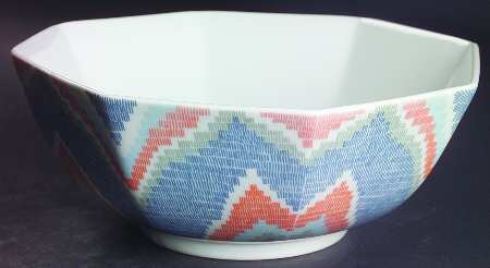Flame Stitch Blue 8" Octagonal Vegetable Bowl