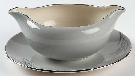 Chalice Gray (Platinum Trim) Gravy Boat with Attached Underplate