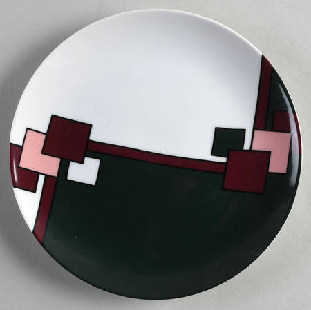 Cubique (Plum, Peach on Hunter Green) by Fitz &amp; Floyd