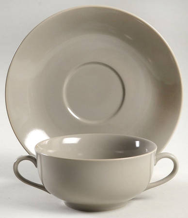 Total Color Spectrum Greige-Beige (Gray, Round) Flat Cream Soup Bowl & Saucer Set