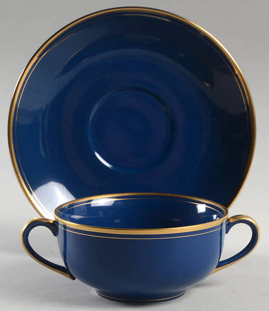 Pavillon Lapis Blue Flat Cream Soup Bowl & Saucer Set
