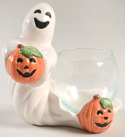 Pumpkin Ghosts Votive Candleholder with Glass Globe