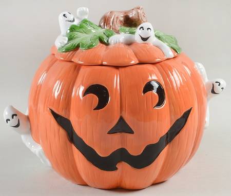 Pumpkin Ghosts Cookie Jar & Lid