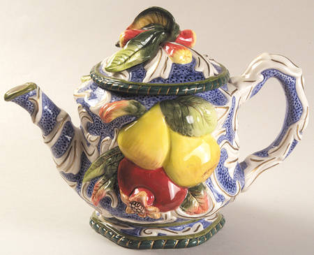 Florentine Fruit Blue Teapot & Lid