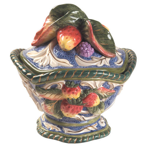 Florentine Fruit Blue 5" Round Box & Lid