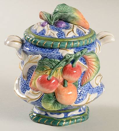 Florentine Fruit Blue Sugar Bowl & Lid