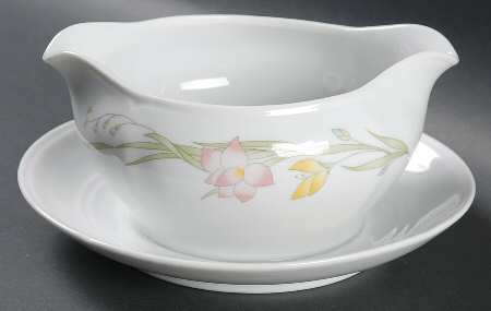 French Garden (Porcelain) Gravy Boat with Attached Underplate