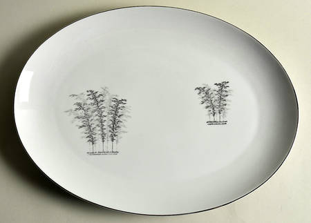 Silver Bamboo (2 Groups of Trees) 16" Oval Serving Platter