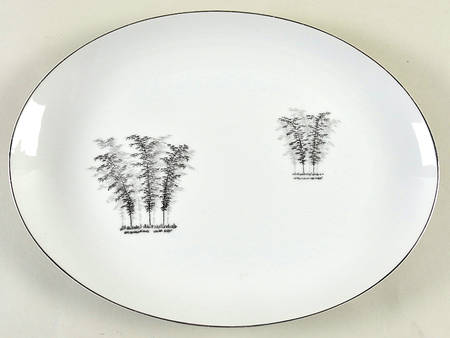 Silver Bamboo (2 Groups of Trees) 12" Oval Serving Platter