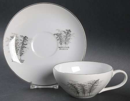 Silver Bamboo (2 Groups of Trees) Flat Cup & Saucer Set