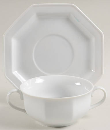 Blanche Oblique Flat Cream Soup Bowl & Saucer Set