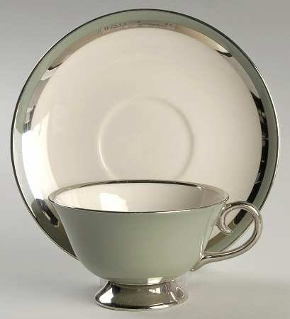Contessa Sage Green (Platinum Trim, Coupe) Footed Cup & Saucer Set