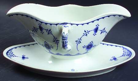 Denmark Blue Gravy Boat with Attached Underplate