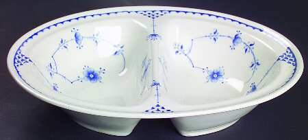 Denmark Blue 10" Oval Divided Vegetable Bowl