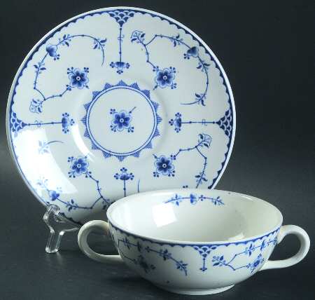 Denmark Blue Flat Cream Soup Bowl & Saucer Set