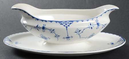 Denmark Blue Gravy Boat with Attached Underplate