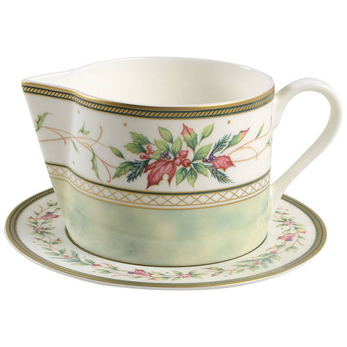 Winter Holiday Round Gravy Boat & Bread and Butter Stand