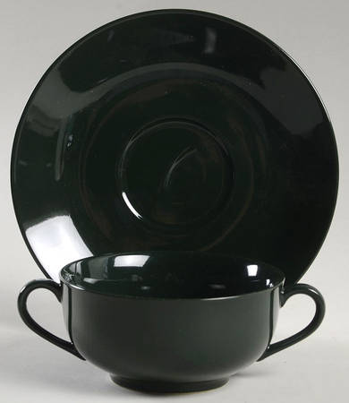 Total Color Spectrum Hunter Green Flat Cream Soup Bowl & Saucer Set