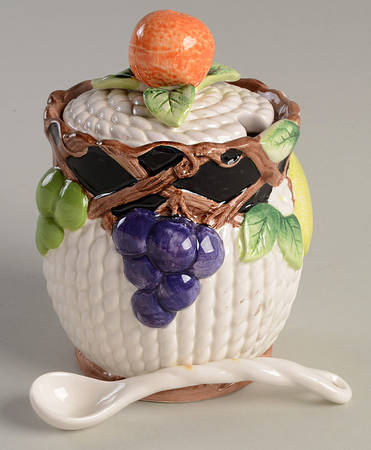 Mediterranean Fruit Jam/Jelly & Lid W/Spoon