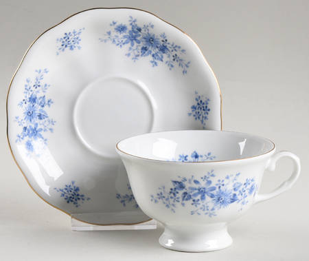 Blue Dahlia Footed Cup & Saucer Set