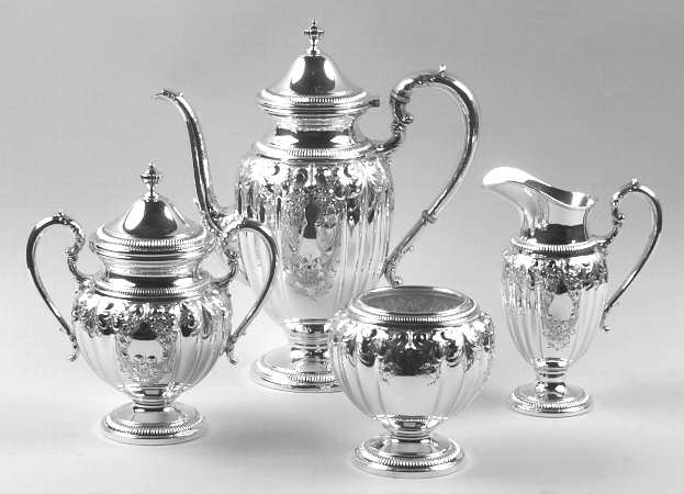 640 (Sterling, Hollowware) 4-Piece Sterling Coffee Set (Su, Cr, Wb)
