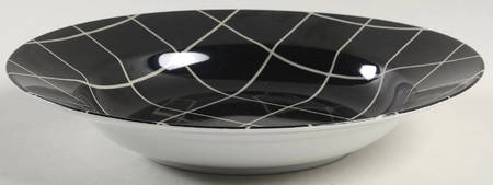 Windowpane (Taupe Stripes on Black) Large Rim Soup Bowl