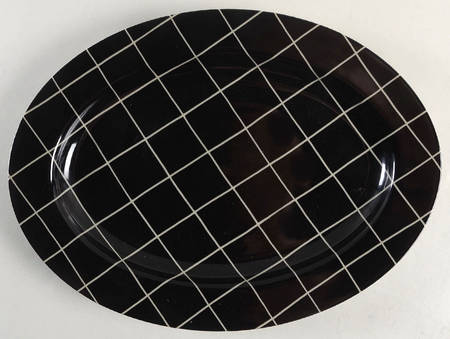 Windowpane (Taupe Stripes on Black) 14" Oval Serving Platter