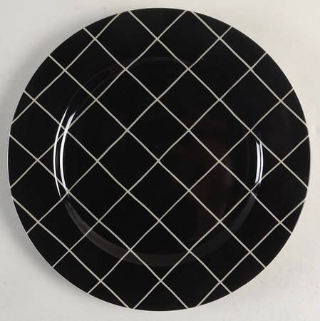 Windowpane (Taupe Stripes on Black) by Fitz &amp; Floyd