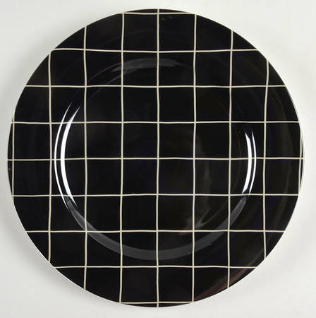 Windowpane (Taupe Stripes on Black) Service Plate (Charger)