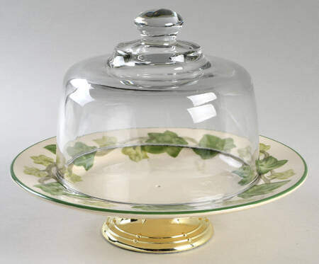 Ivy II (England) 6 1/2"-7 1/2" Footed Cheese Plate w/ Glass Dome HC