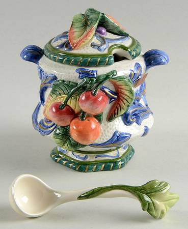 Florentine Fruit Sugar Bowl & Lid W/Spoon