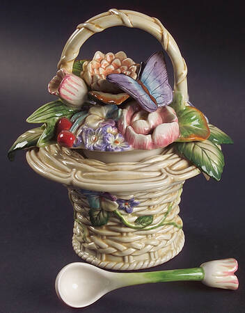 Old World Rabbits Sugar Bowl & Lid W/Spoon