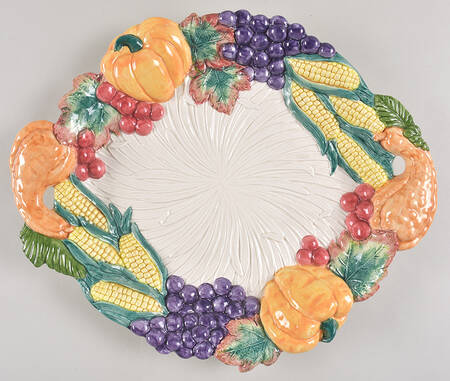 Thanksgiving Banquet 14" Round Figural Serving Bowl