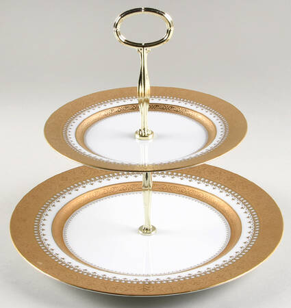 Imperial Heritage White and Gold 6 5/8"-10"  2 Tiered Serving Tray (Dp, Sp) HC